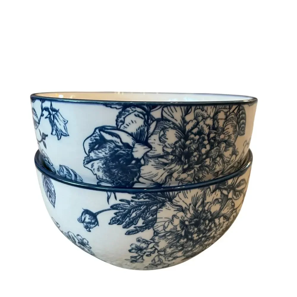 4pc Godinger English Garden Porcelain Salad Plates 7.5in Blue & White Floral